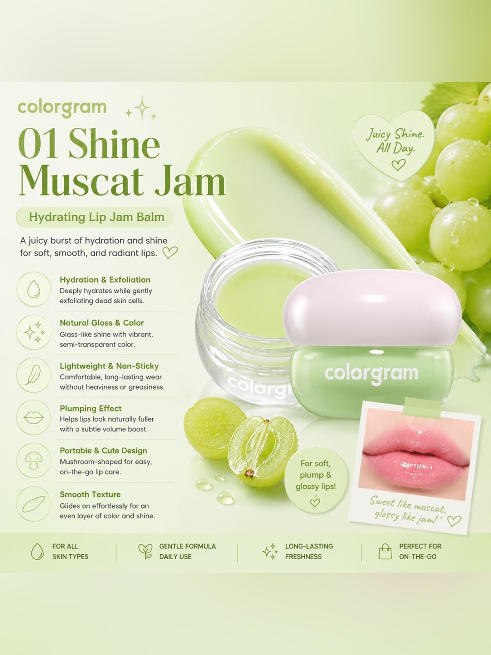 💚 Colorgram 01 Shine Muscat Jam Hydrating Lip Balm 💚